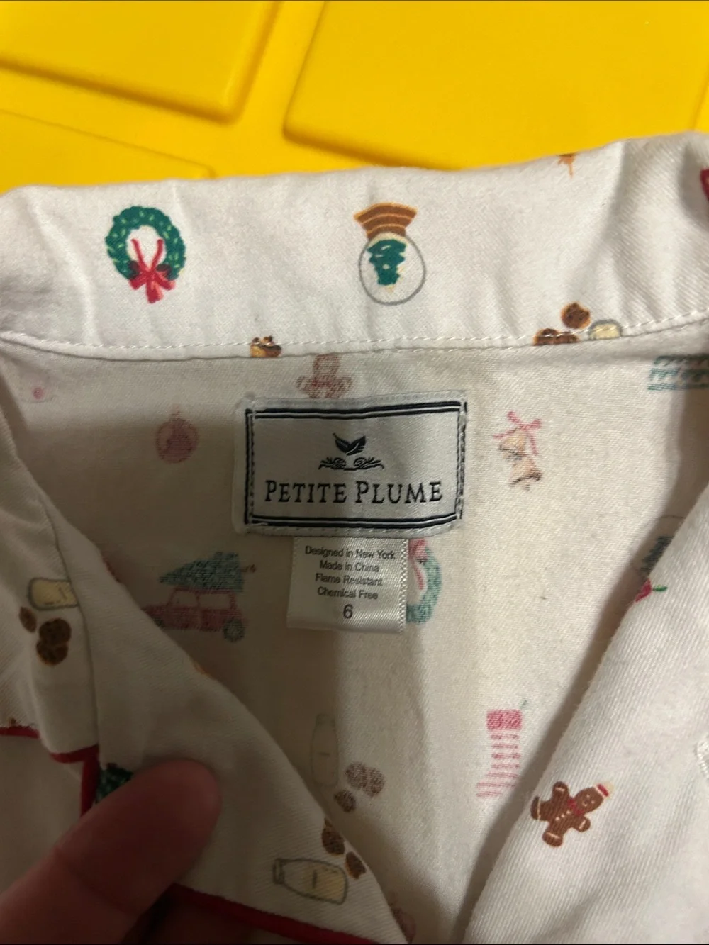 Petit Lem Cream Holiday Print Kids Pajama Set with Red Piping